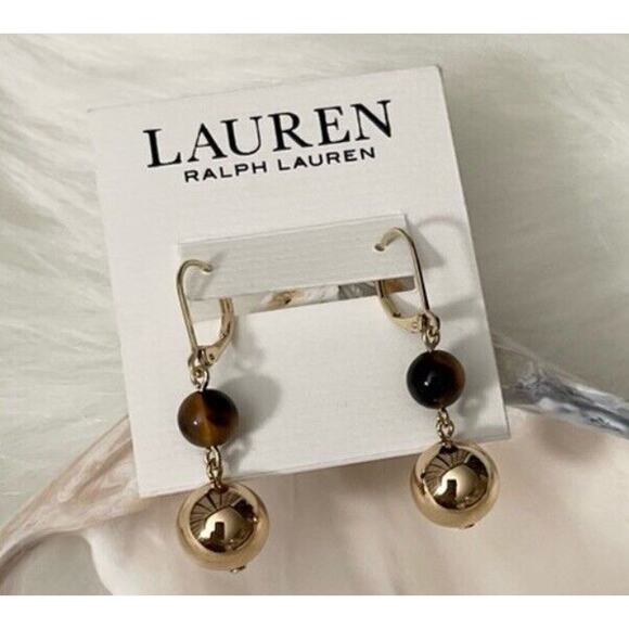 Ralph Lauren Gold Tone Earrings Tortoiseshell Style Stunning Chic Fashion NWT - Picture 1 of 16